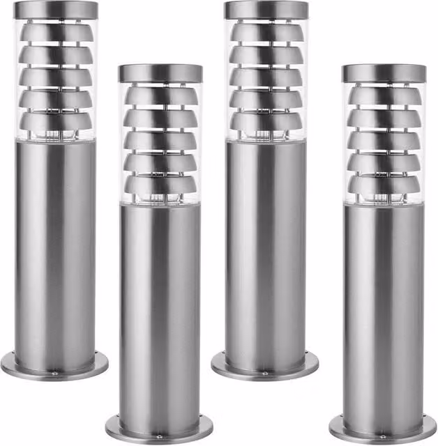 Loops 4 Pack Silver Stainless Steel Outdoor Garden Bollard LED Path Lights