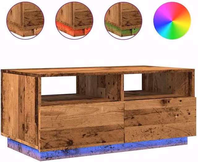 Berkfield Home Modern Coffee Table with LED Lights in Brown, W/D/H: 90 x 49 x 40 cm