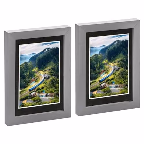 Nicola Spring Pack of 2 Grey Rectangular Photo Frames with Black Mount, 10 x 15 cm