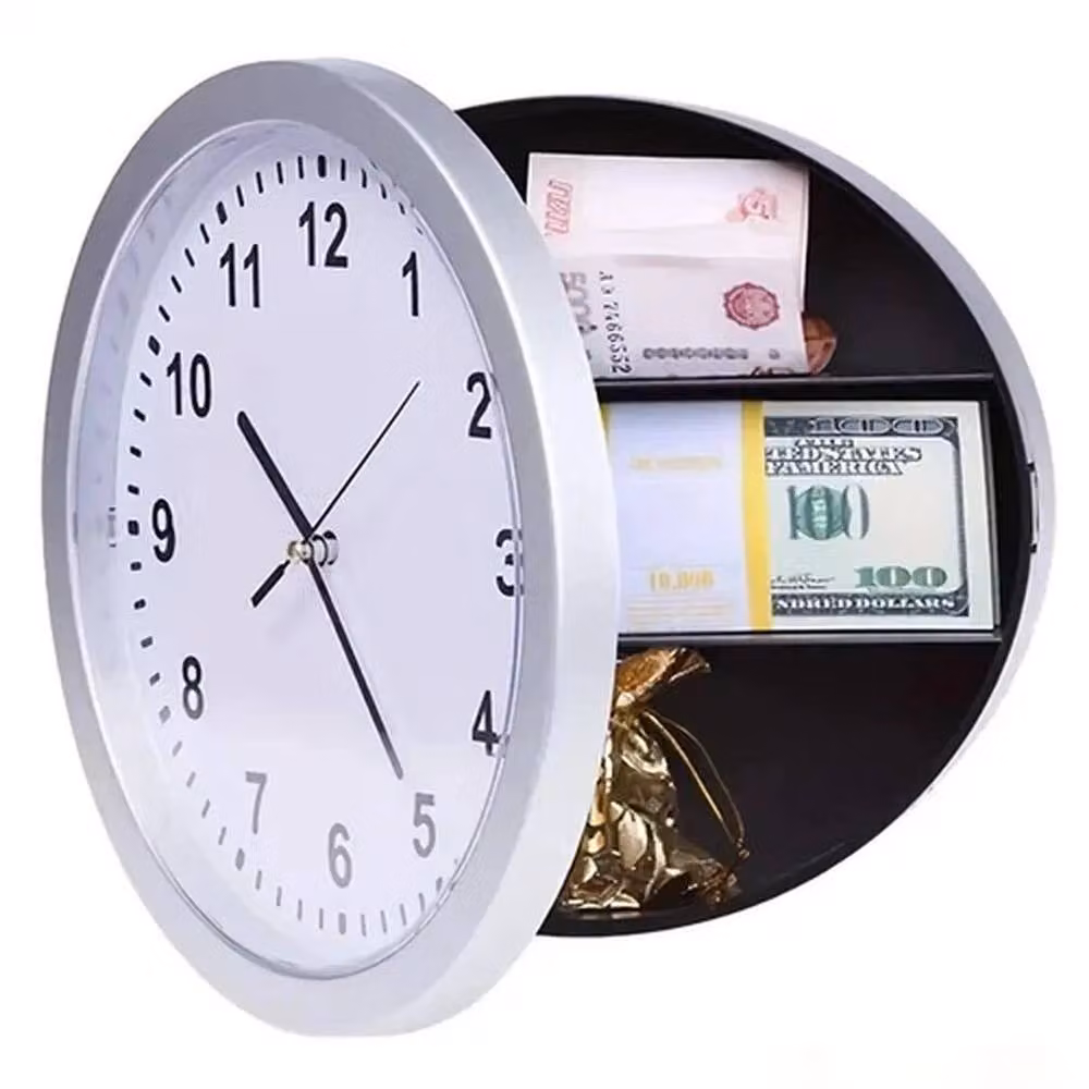 EONLION Silver Vintage Analog Round Wall Clock with Hidden Secret Safe Storage, Diameter: 100 cm – 2