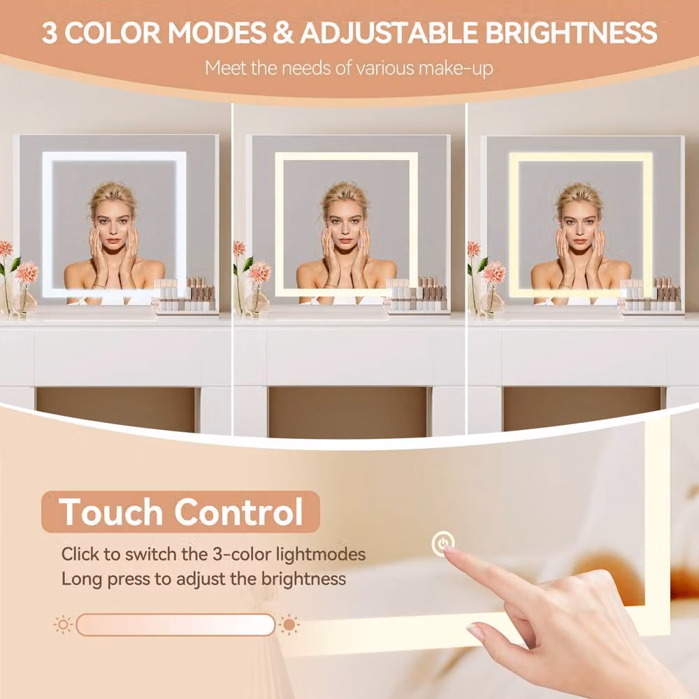 MCC Direct Toronto White Glossy Dressing Table with Adjustable LED Mirror – 3