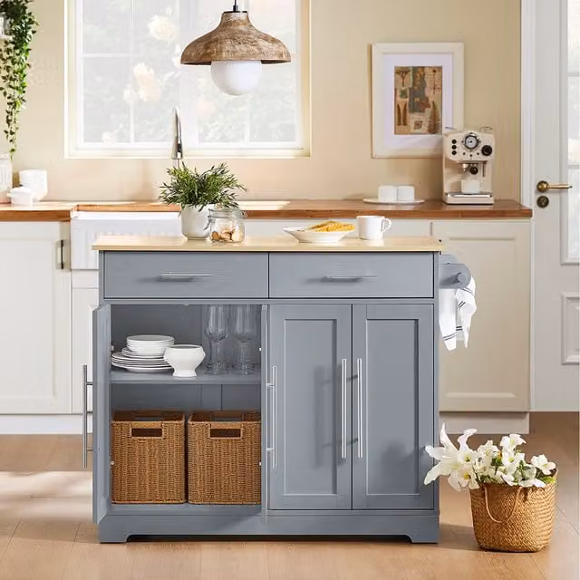 SoBuy Modern Rolling Kitchen Storage Trolley with Extendable Matt Grey Worktop