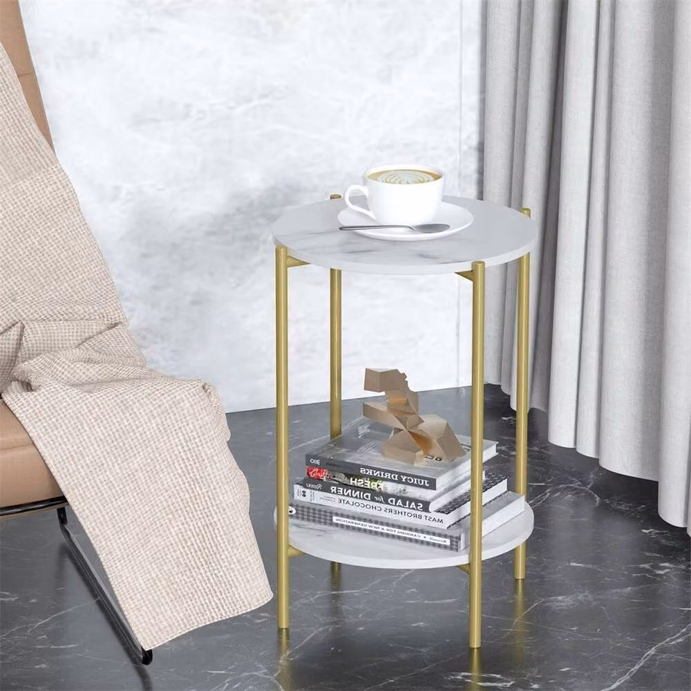 ERGOVEXA Round Marble Coffee Table and Side Desk in White and Gold – 3