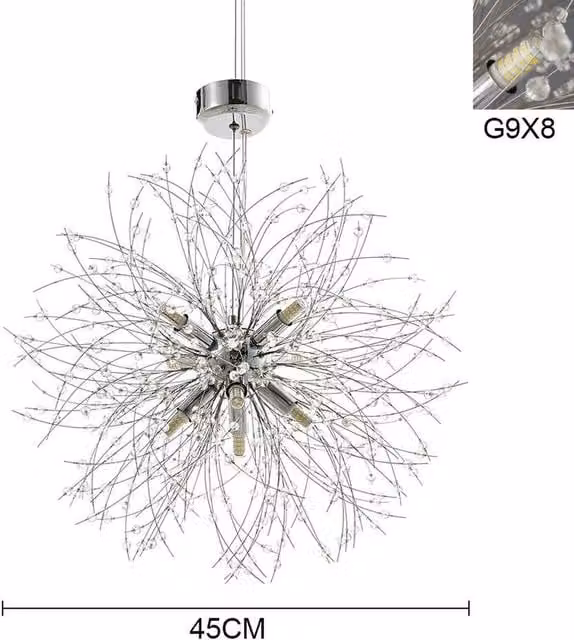 FORGEVIO Modern Fireworks LED Crystal Chandelier in Silver and Chrome