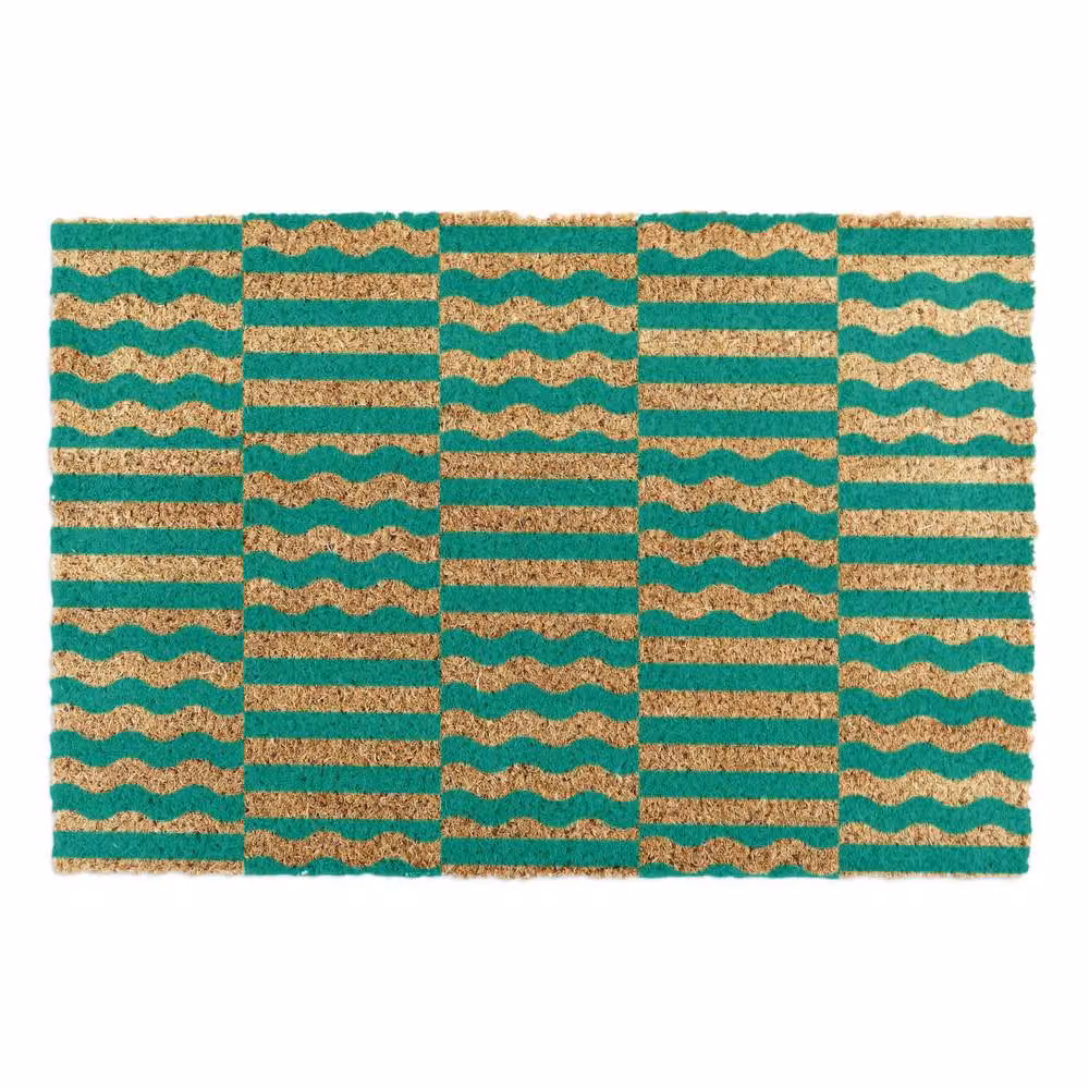 Artsy Mats Elizabeth Olwen Green Wave Coir Doormat, Green, W: 90 cm, D: 60 cm – 2