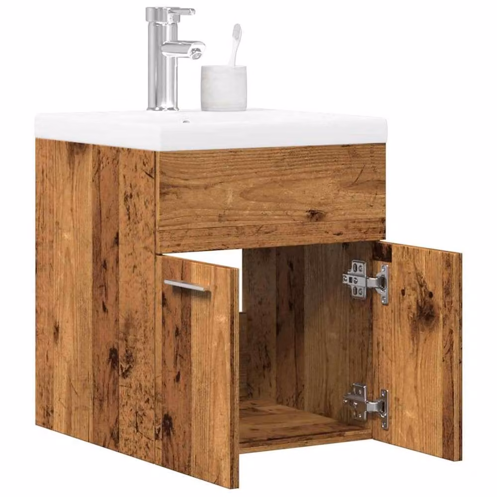 Berkfield Home 2 Piece Rustic Brown Bathroom Furniture Set with Vanity Unit and Hinged Doors – 2