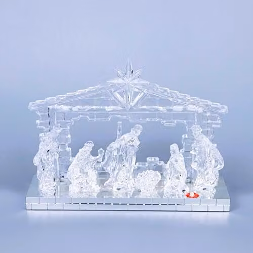 Shatchi Musical LED Nativity Scene Acrylic Tabletop Christmas Decoration, Transparent, Height: 30 cm