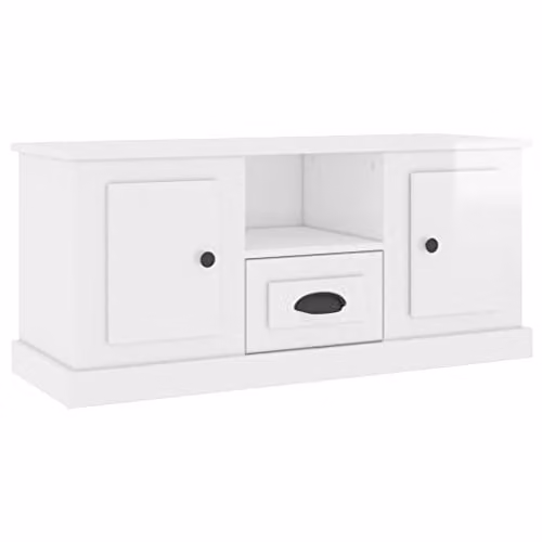 vidaXL Modern High Gloss White TV Cabinet in Engineered Wood, W: 100 cm, D: 35.5 cm, H: 45 cm – 1