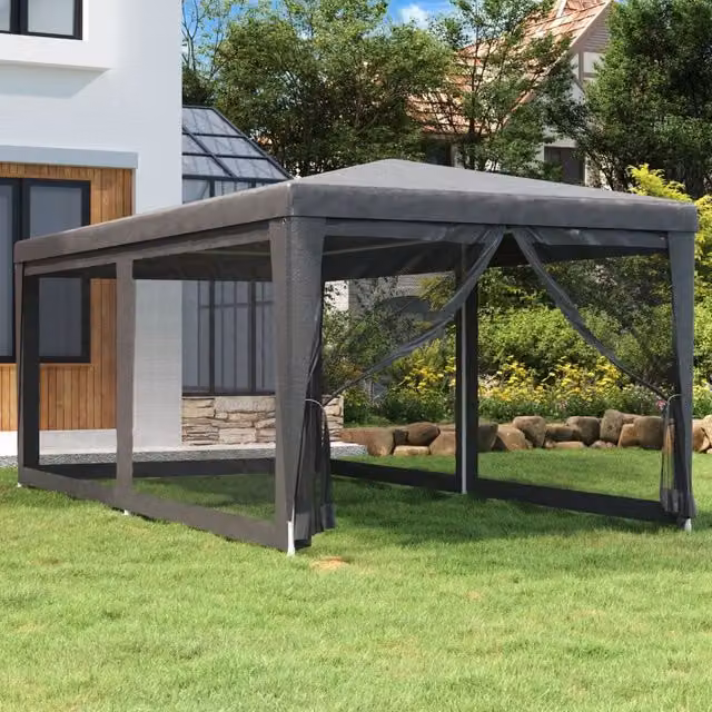 Berkfield Home Party Tent with 6 Mesh Sidewalls, Anthracite and Black, W: 6 m, D: 3 m, H: 3 m – 1