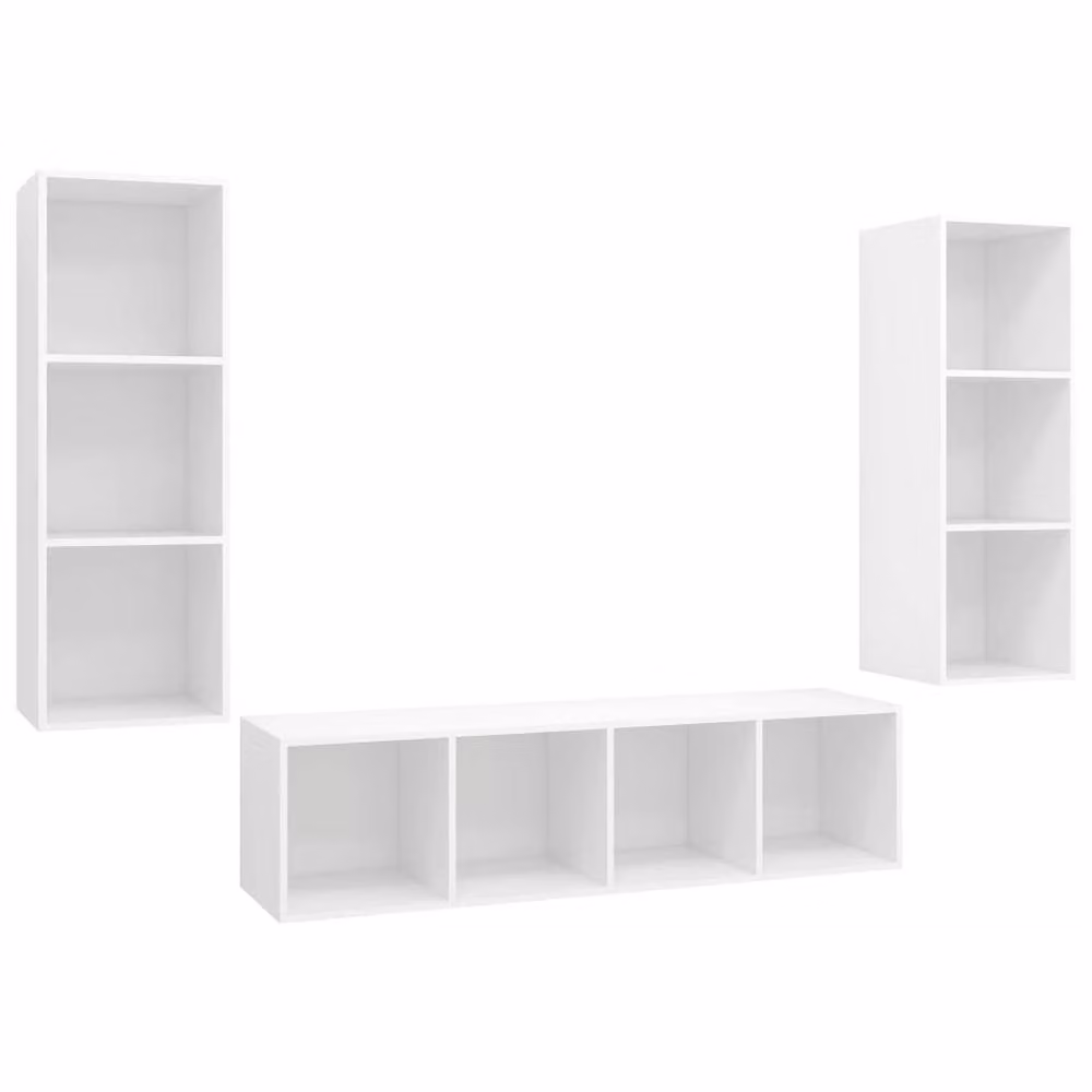 Berkfield Home 3 Piece White MDF TV Cabinet Set with Lowboard and Wall Mounted Units, W/D/H: 142.5 x 37 x 37 cm – 2