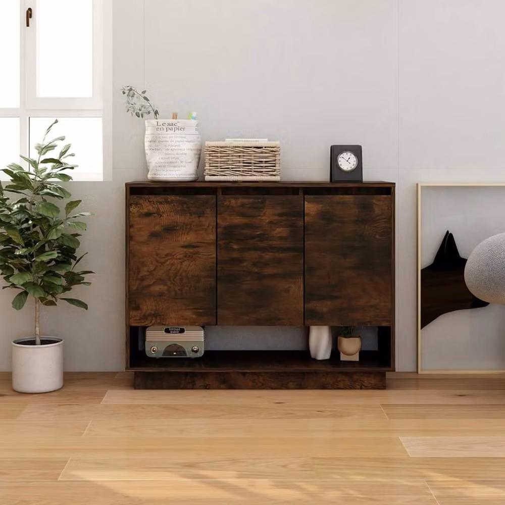 Berkfield Home Modern Smoked Oak Sideboard in Brown, W/D/H: 97 x 31 x 75 cm – 2