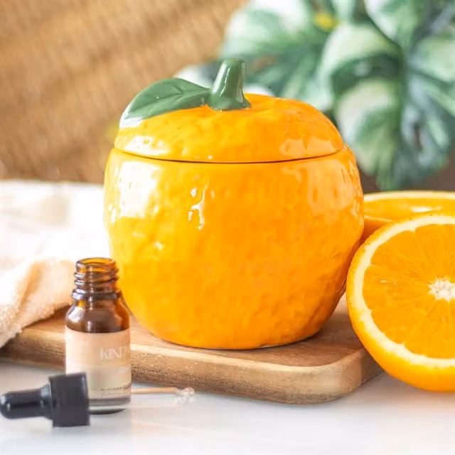 KDMK Round Ceramic Tealight Orange Oil Burner for Fruity Tabletop Fragrance