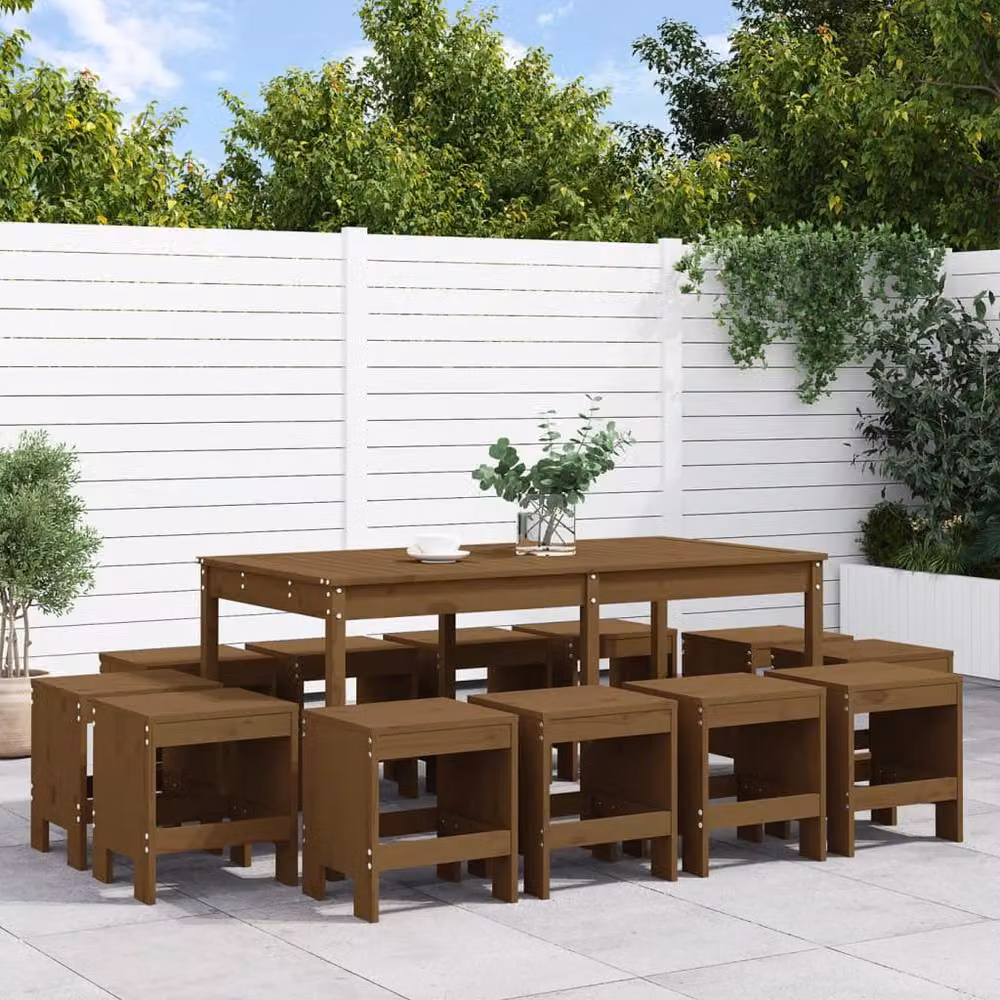 Berkfield Home 13 Piece Garden Dining Set in Honey Brown Solid Wood Pine – 2