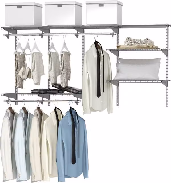 Costway Custom Closet Organizer Kit in Grey with Adjustable Shelves and Hanging Rod
