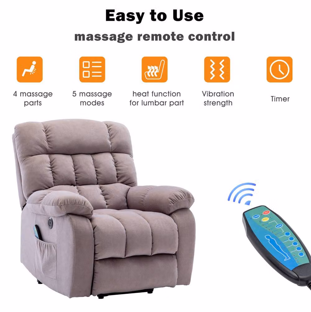 STILVORA Power Lift Recliner Chair with Massage, Heat and USB in Beige Fabric – 4