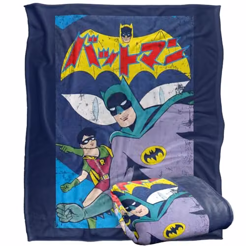 Warner Bros. Batman and Robin Kanji Large Eyes Super Soft Fleece Throw Blanket, Multicolour, W: 152 cm, D: 127 cm
