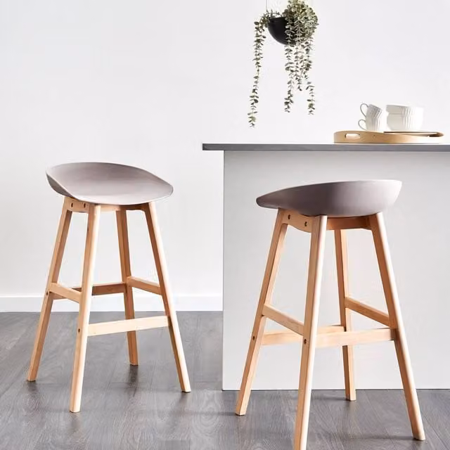 Wyld and Coco Set of 2 Taupe Polypropylene Counter Stools with Beechwood Legs in Beige, Height: 85 cm – 1