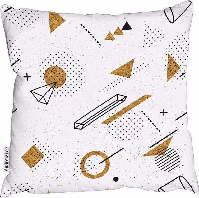 Andrew Lee White Geometric Graphic Square Cushion, W/D/H: 60 x 60 x 1 cm