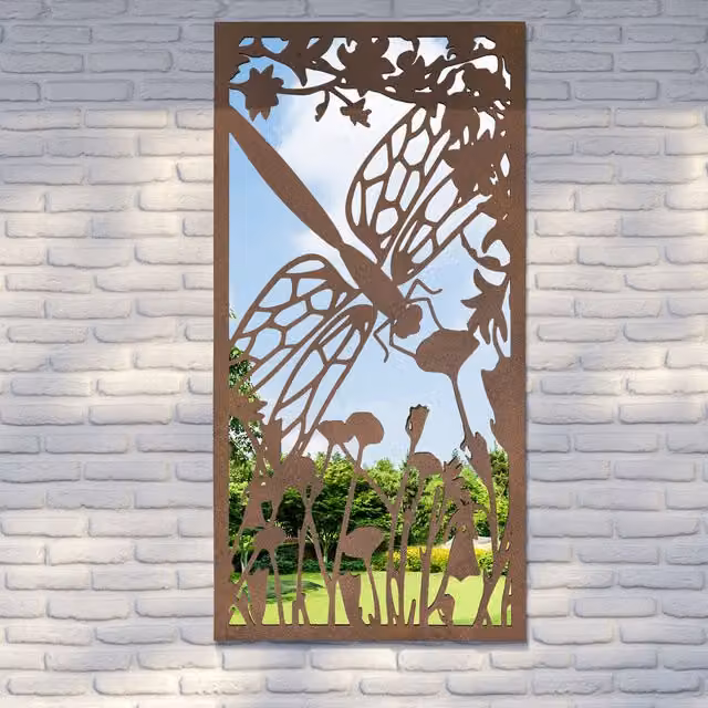 MirrorOutlet Metal Dragonfly Silhouette Hanging Garden Mirror in Bronze