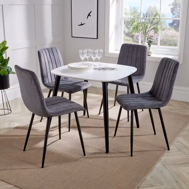 Core Products Ltd Aspen Square White Table and 4 Grey Straight Stitch Fabric Chair Dining Set