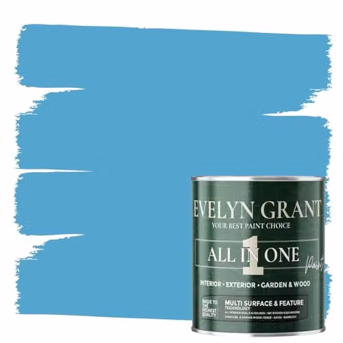 Evelyn Grant All-In-One Multi-Surface Paint and Primer, Matt, Swimming Pool Blue, 1L – 1