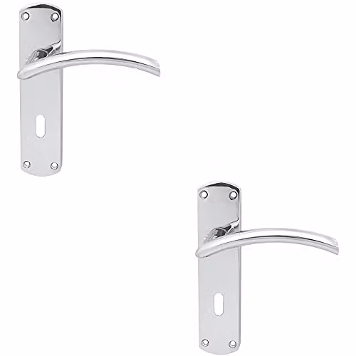 Loops 2 Pack Arched Lever on Lock Backplate Door Handle in Polished Chrome, W: 170 mm, H: 42 mm