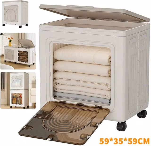 Nordara 100L Transparent Stackable Storage Box with Wheels, W/D/H: 50 x 50 x 59 cm