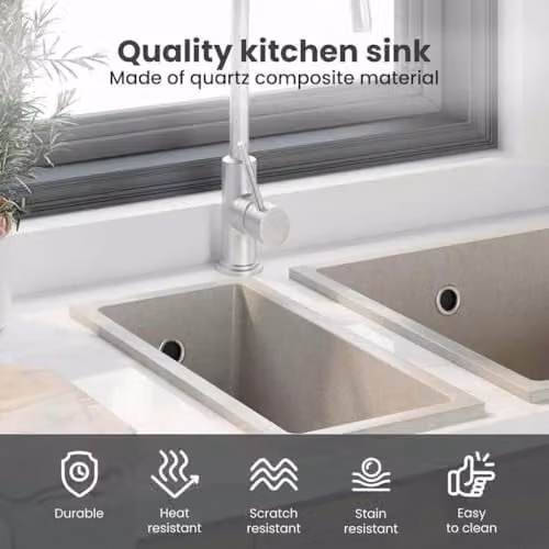 vidaXL Granite Composite Kitchen Sink in Beige, W/D/H: 44 x 21 x 14 cm – 3