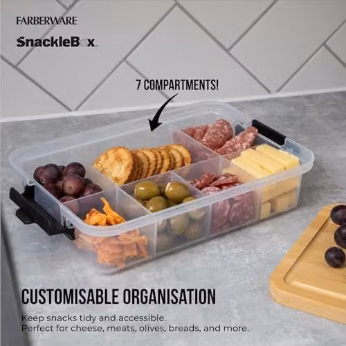 Farberware Bamboo Snackle Box with 7 Dividers and Rectangular Chopping Board Lid, Brown, W: 33 cm, D: 20 cm – 3