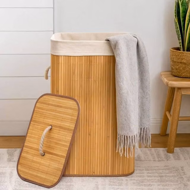 Marco Paul Collapsible Bamboo Laundry Washing Basket in Brown – 1