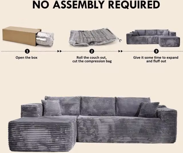 MN Furniture Modern Compact Left Corner Sofa in Grey with Scatter Cushions