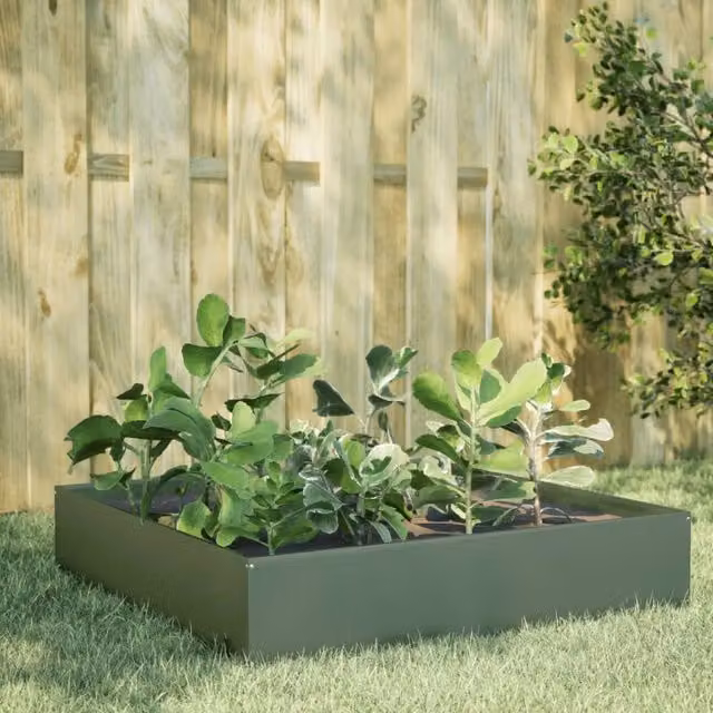 Berkfield Home Garden Steel Raised Bed in Olive Green, W: 100 cm, D: 100 cm, H: 33.5 cm