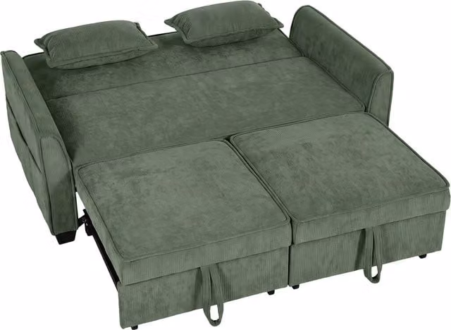 HOMCOM 2 Seater L-Shaped Convertible Sofa Bed in Dark Green with Adjustable Backrest and Side Pockets