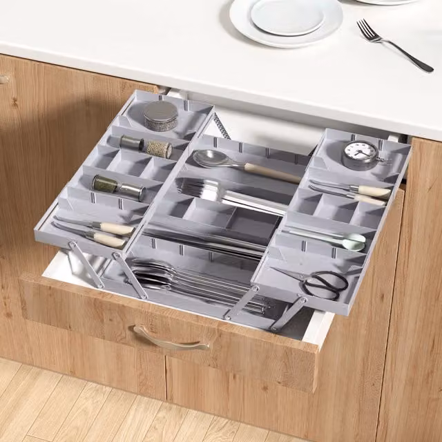 Lifeideas Versatile Expandable Multi-tier Plastic Storage Tray with Compartments in Grey