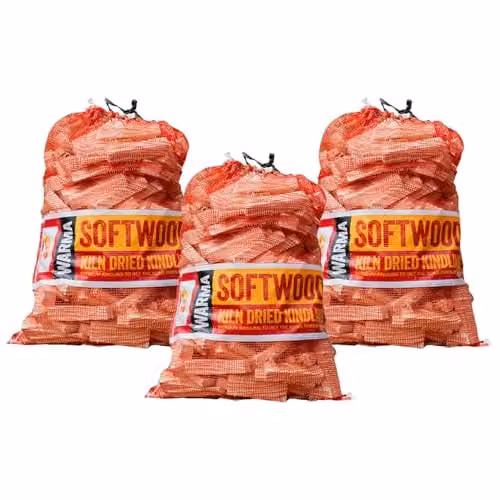 Warma Kiln Dried Kindling Wood, 3 x 4kg Nets (81L Total) – 1