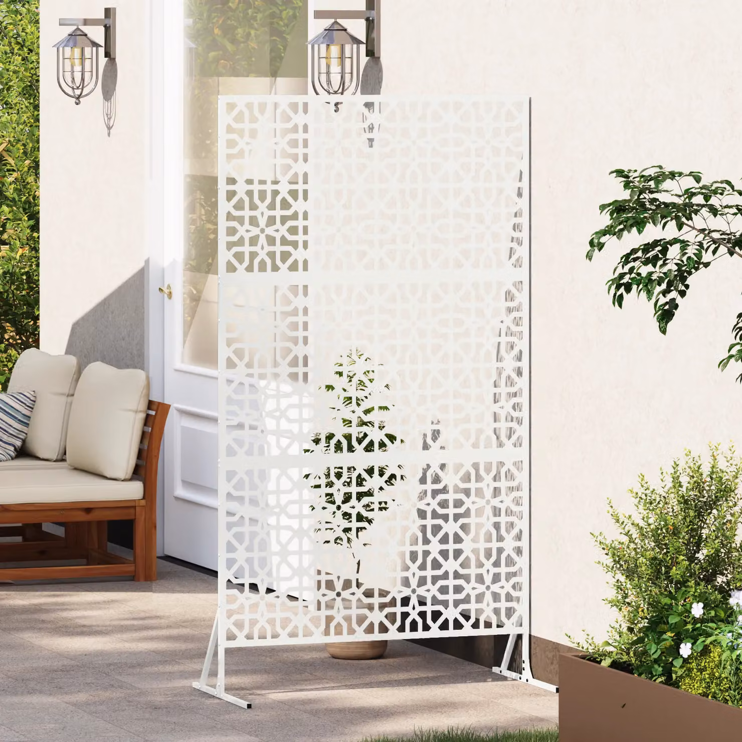 Berkfield Home White Steel Privacy Screen, W: 100 cm, D: 50 cm, H: 180 cm – 3