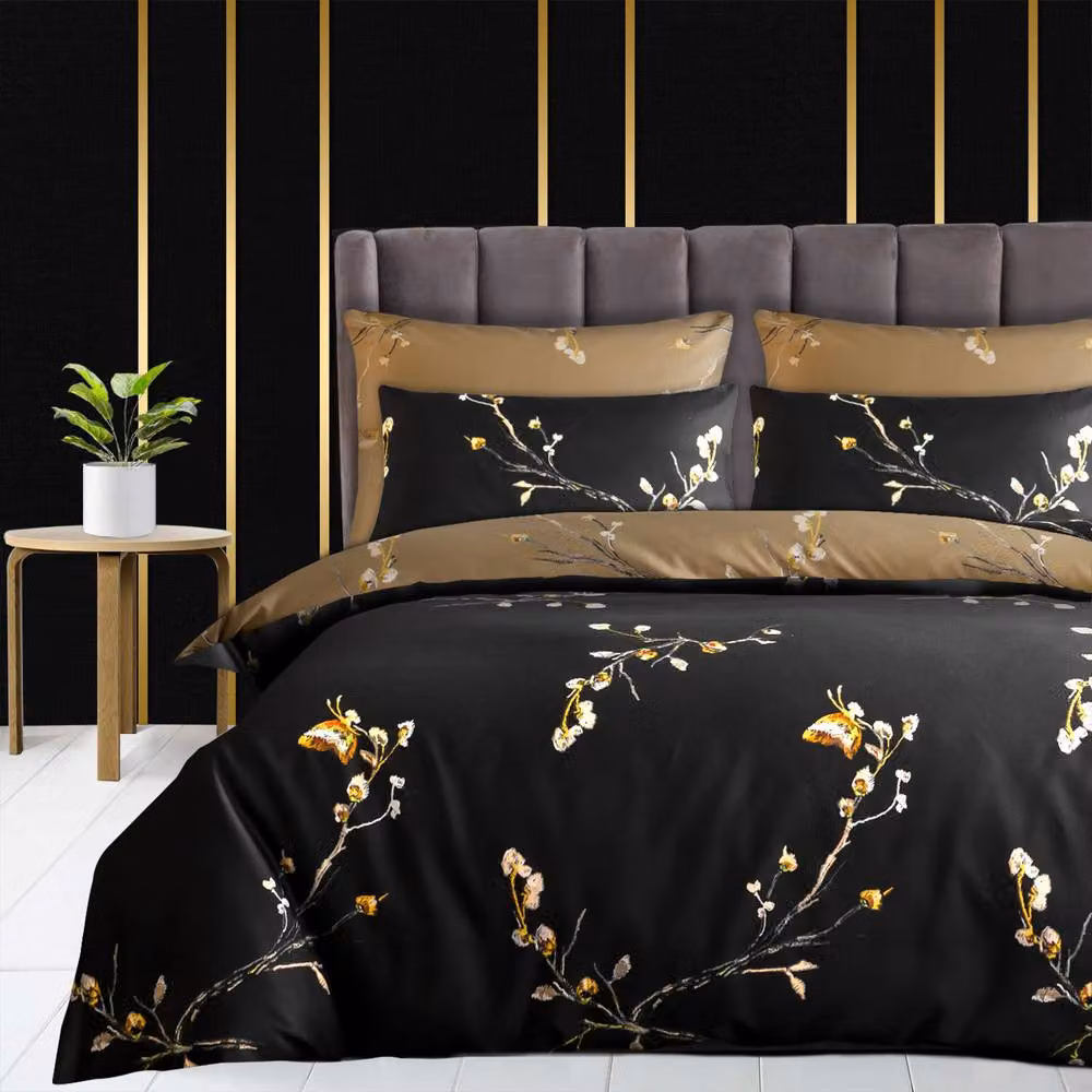 Lazzaro Home Reversible Microfibre Duvet Cover and Pillowcase Set with Zip Closure, Beige or Black, W/D/H: 180 x 200 cm, Pillowcases: 50 x 75 cm – 7