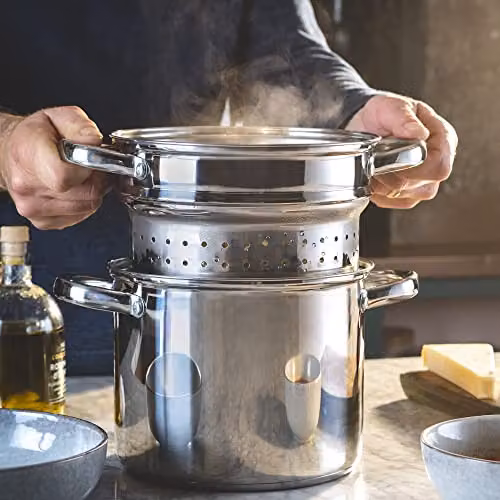 Cooks Professional Stainless Steel Pasta Pot with Glass Lid and Strainer Insert, 5 l, Silver – 2