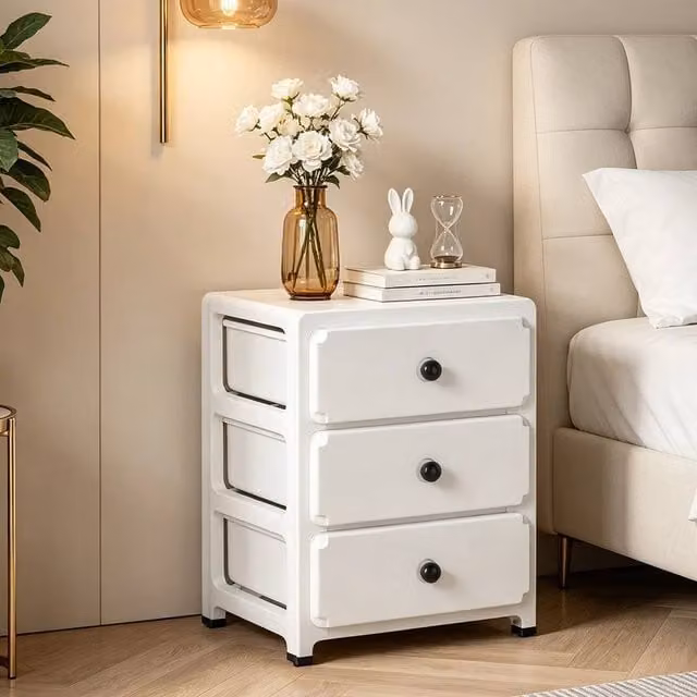 VOGREX 3 Tier Freestanding Storage Cabinet Bedside Organiser in White