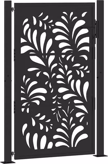 Berkfield Home Black Steel Wave Design Garden Gate, W: 105 cm, H: 155 cm