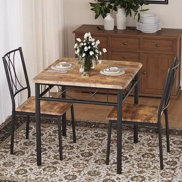 London Boutique 3-Piece Rectangular Dining Table Set with 2 High Back Chairs in Brown – 1
