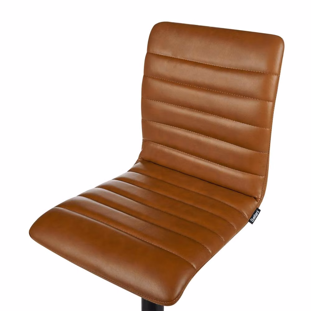 Wyld and Coco Set of 2 Golden Brown Faux Leather Bar Chairs with 360 Degree Swivel and Height Adjustable Metal Base – 4