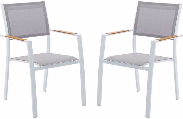 Vente-unique Mylia Set of 2 Stacking Garden Armchairs in White Aluminium and Textilene