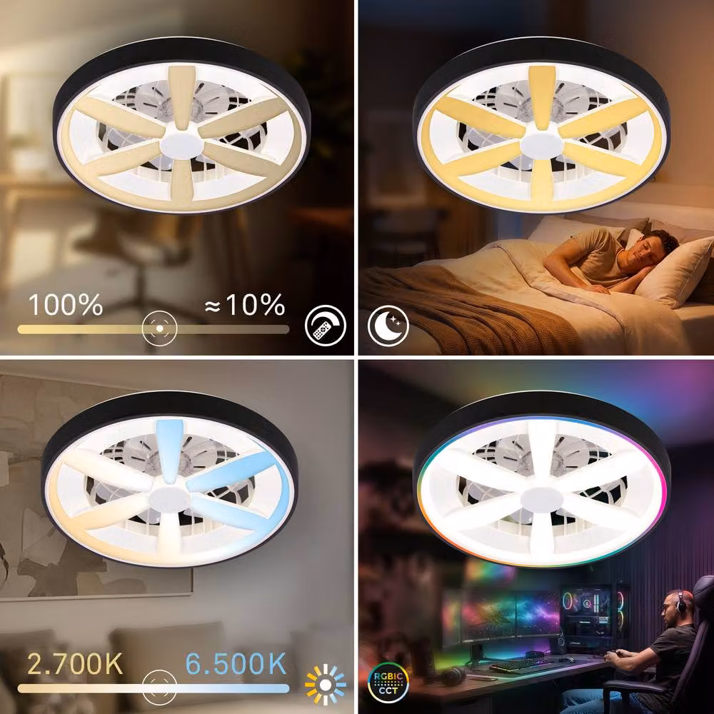 Briloner Black LED Ceiling Fan with Remote Control, Dimmable RGBIC Colour Changing Light and Timer – 8