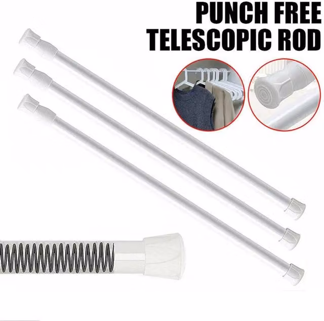 FLAVORA White Metal Extendable Spring Loaded Tension Rod with Anti-Slip Tension Clamp, W/D/H: 150 x 52 x 8 cm – 1