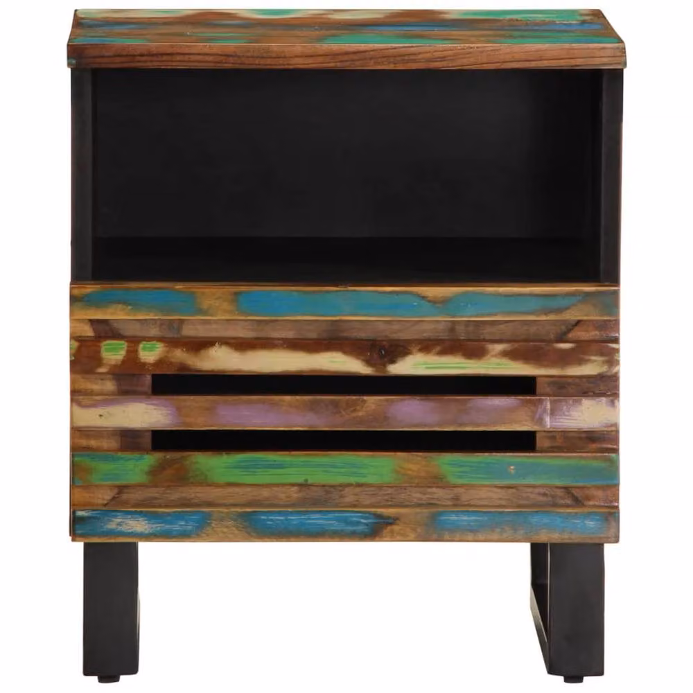 Berkfield Home Set of 2 Decorative Industrial Bedside Cabinets in Black, Solid Reclaimed Wood, W/D/H: 40 x 33 x 46 cm – 3