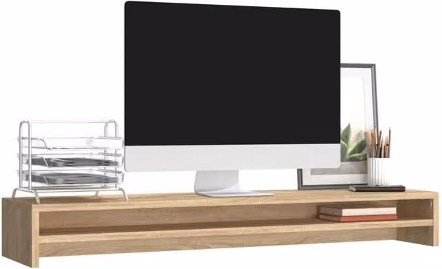 Berkfield Home Monitor Stand in Sonoma Oak, W/D/H: 100 x 24 x 13 cm – 1
