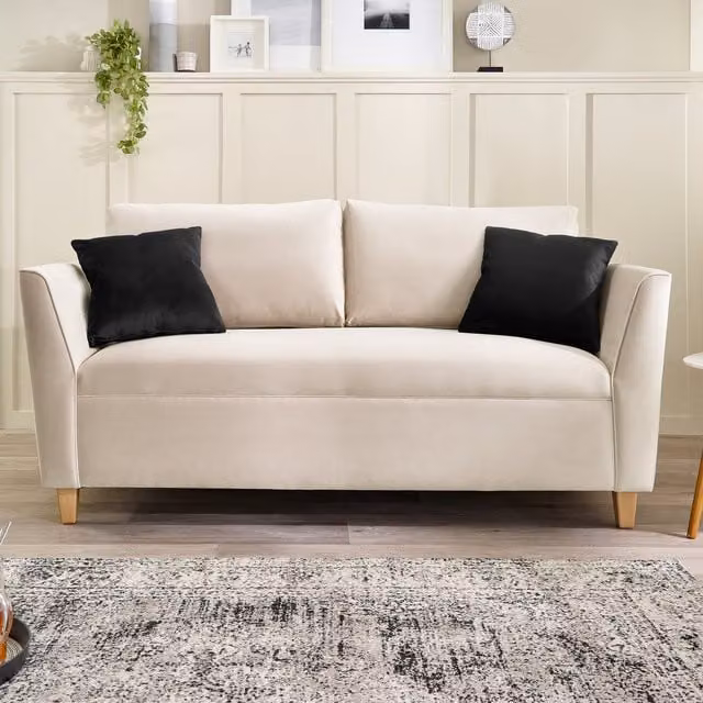Aspire Ellie 3 Seater Sofa in Cream Brushed Velvet with Solid Wood Frame