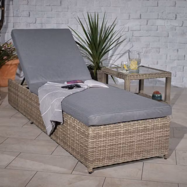 Royalcraft Wentworth Sunlounger in Grey with Weatherproof Cushions and Adjustable Headrest