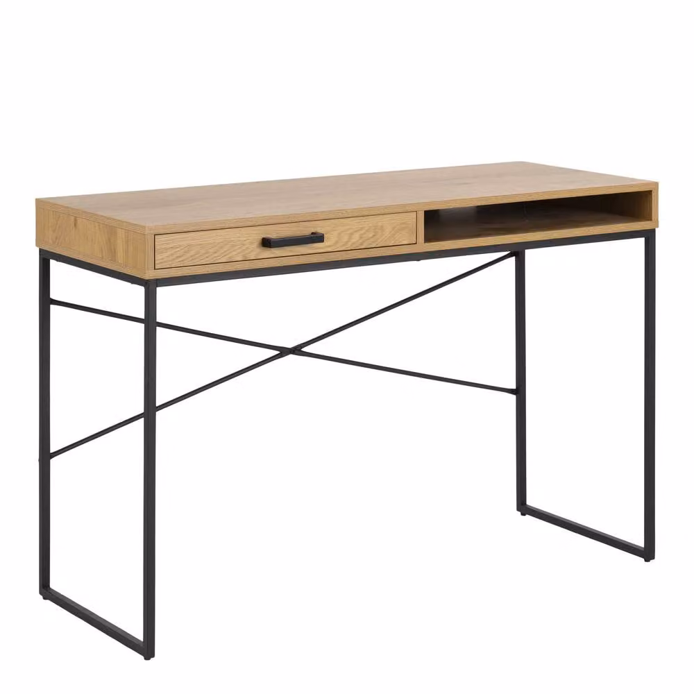 Wyld Haus El Paso Writing Desk with Single Pedestal Drawer in Black and Brown, W/D/H: 110 x 45 x 75 cm – 2